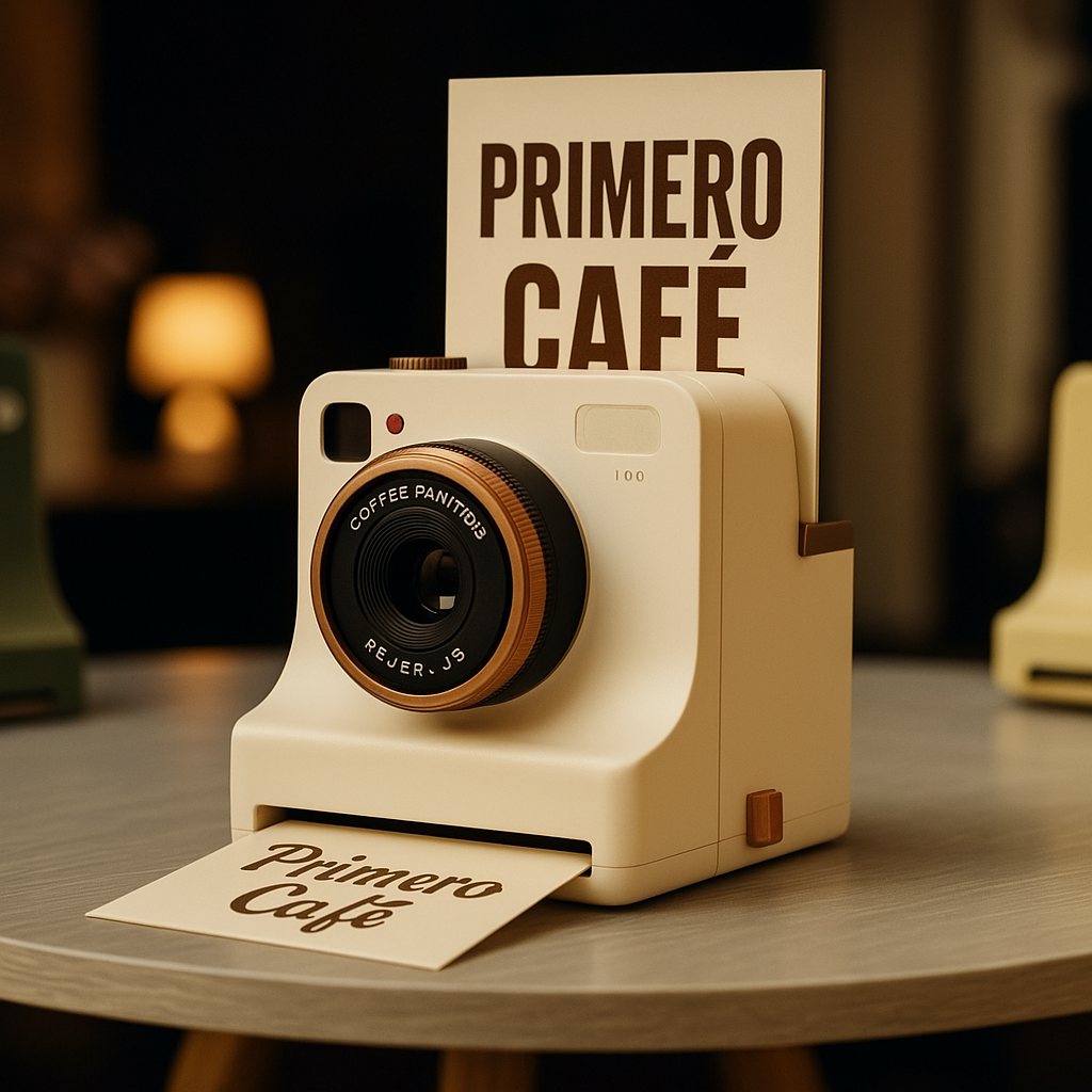 Cámara de latte art blanca con plantilla Primero café